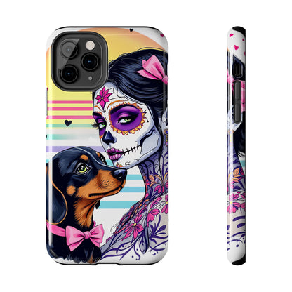 Cute Dachshund Phone Case Dog Lover Gift Tough Phone Cover Doxie Skull