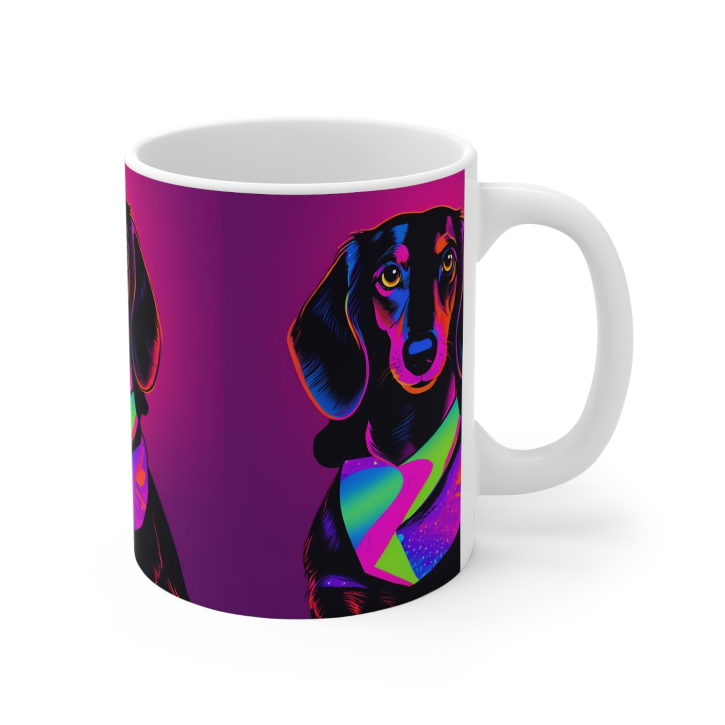 Neon Colorful Dachshund Mug, Cute Dog Lover Gift, Fun Coffee Cup Weiner Dog