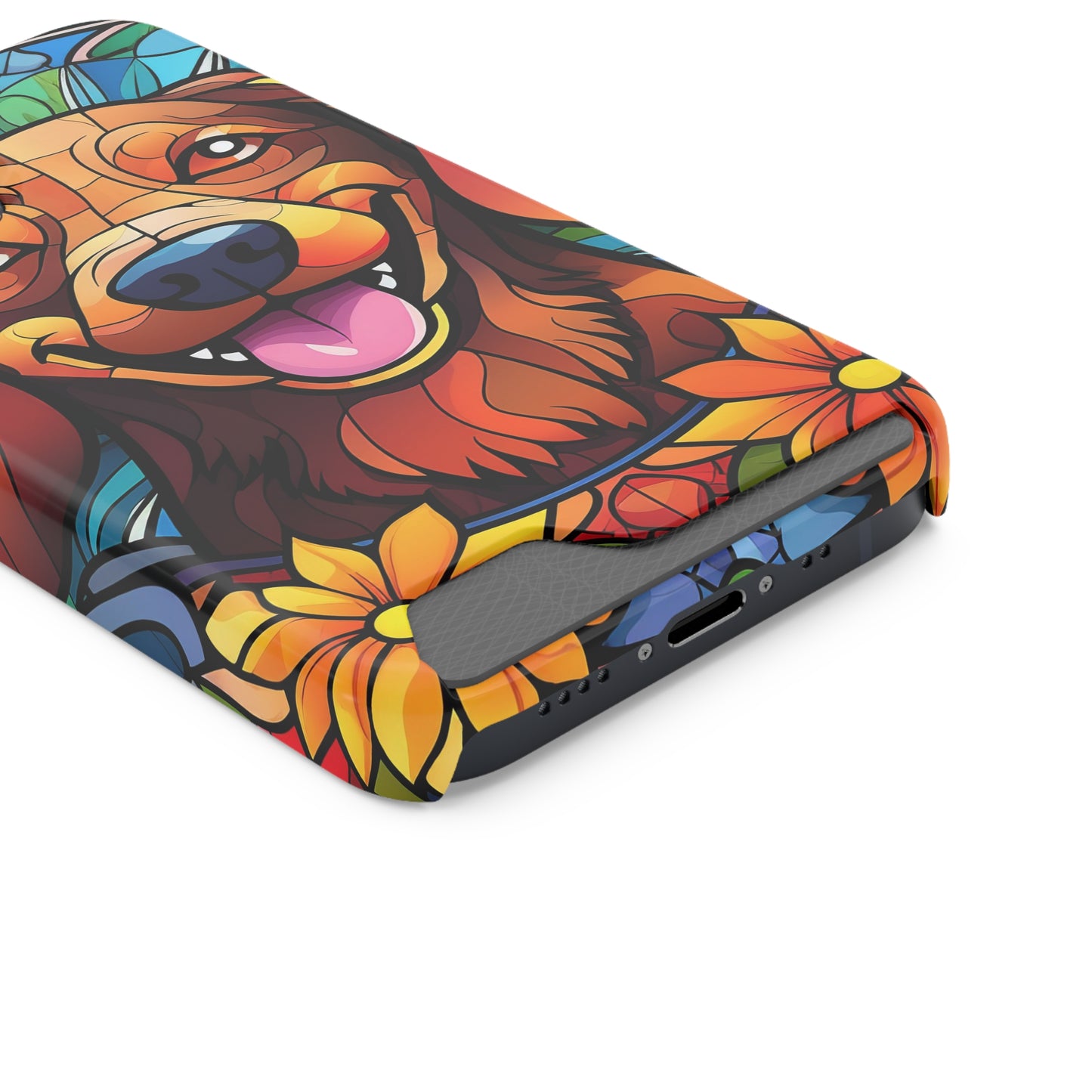 Stained Glass Dachshund Phone Case, Trendy Wallet Case for Dog Lovers, Cute Card Holder Cover