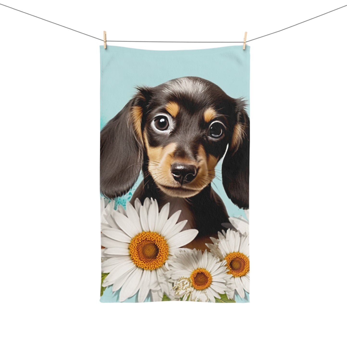 Dachshund Puppy Hand Towel, Cute Pet Bathroom Decor, Weiner Dog Tea Towel, Animal Lover Gift Floral