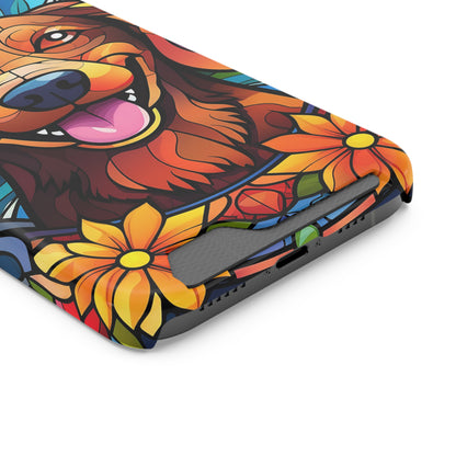 Stained Glass Dachshund Phone Case, Trendy Wallet Case for Dog Lovers, Cute Card Holder Cover