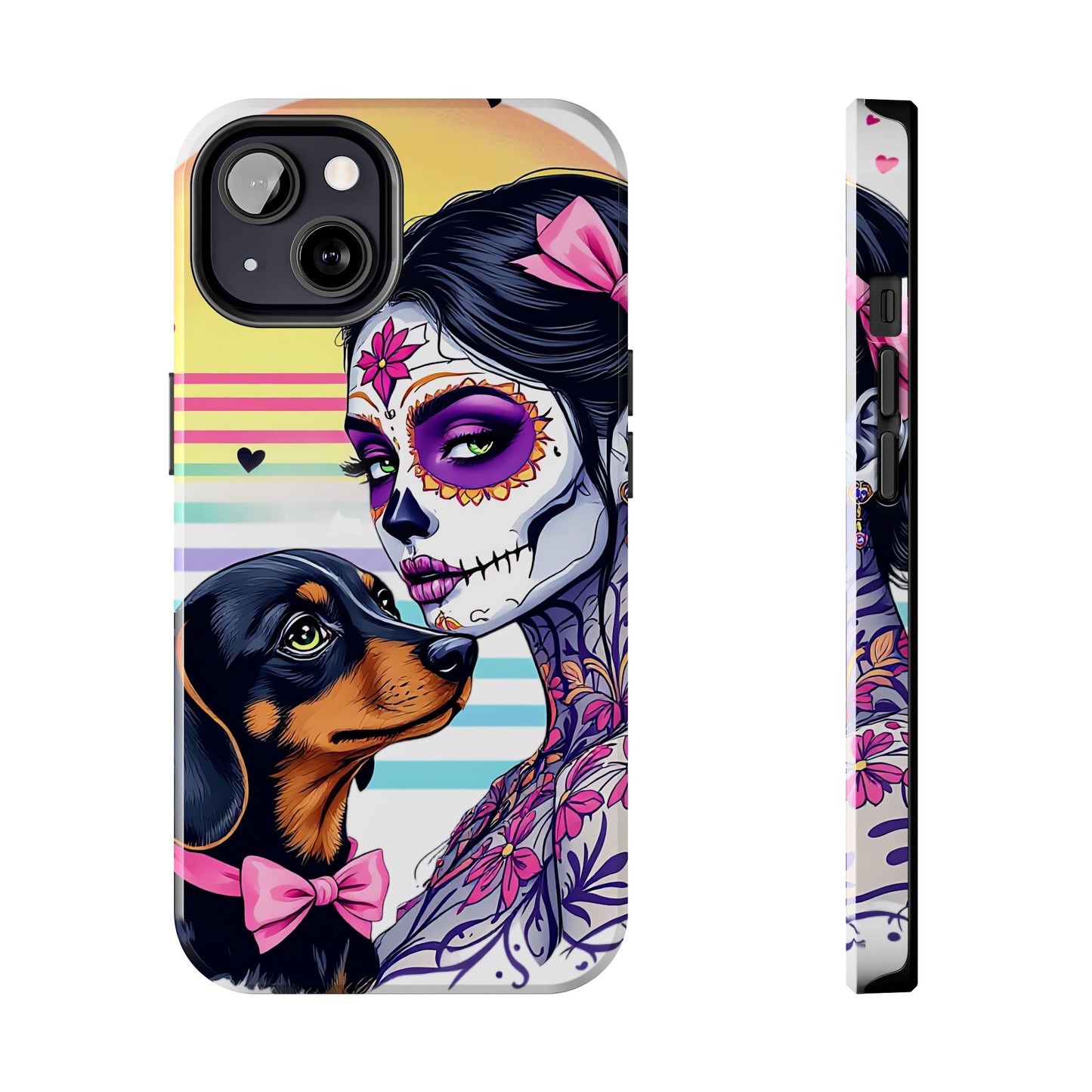 Cute Dachshund Phone Case Dog Lover Gift Tough Phone Cover Doxie Skull