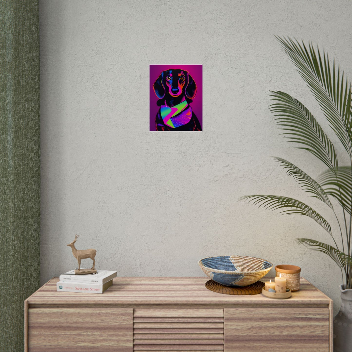 Neon Dachshund Poster Dog Wall Art Print, Animal Lover Blacklight Kids Room Decoration
