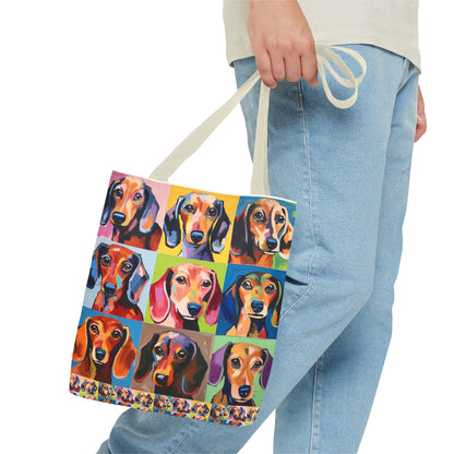 Colorful Dachshund Tote Bag Bright and Cheerful Brown Dapple Weiner