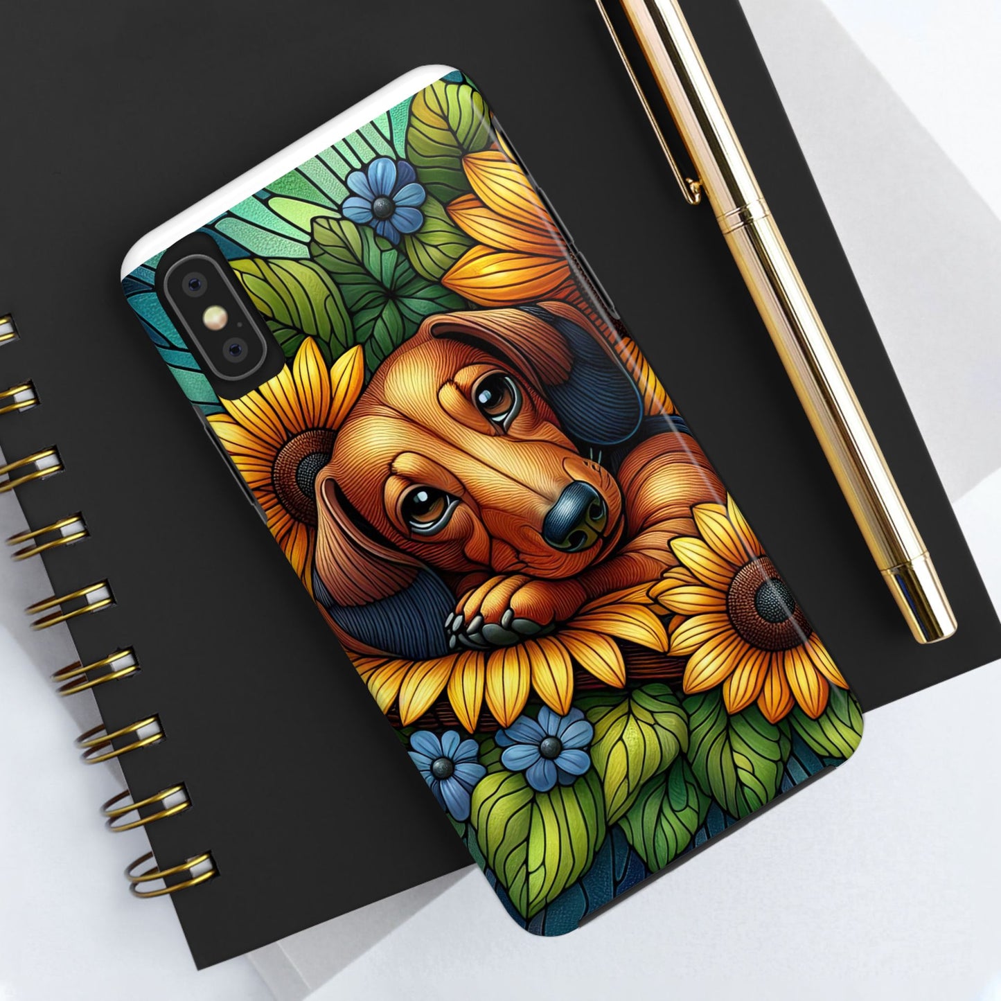 Cute Dachshund Phone Case Dog Lover Gift Tough Phone Cover Doxie Stained Glass
