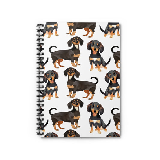 Dachshund Spiral Notebook - Ruled Line, Cute Dog Journal, Pet Lover Notepad, Lined Writing Pad Black and Tan Doxie Mom