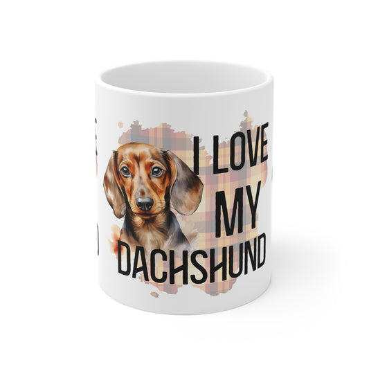 I Love My Dachshund Mug Cute Dog Lover Gift, Fun Coffee Cup Weiner Dog
