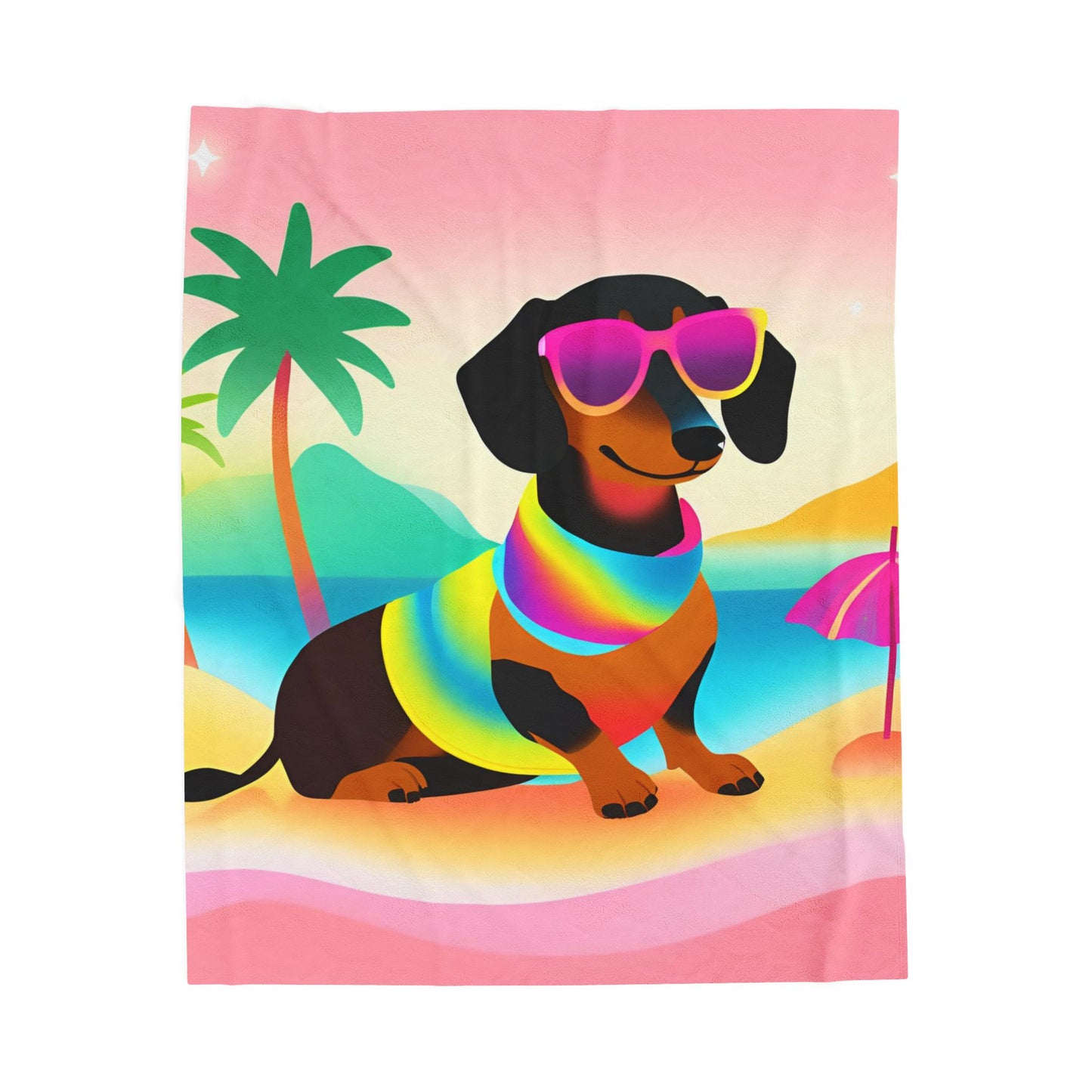 Vibrant Summer Dachshund Blanket, Cozy Throw, Dog Lover Gift, Animal Print Bedding, Weiner Dog