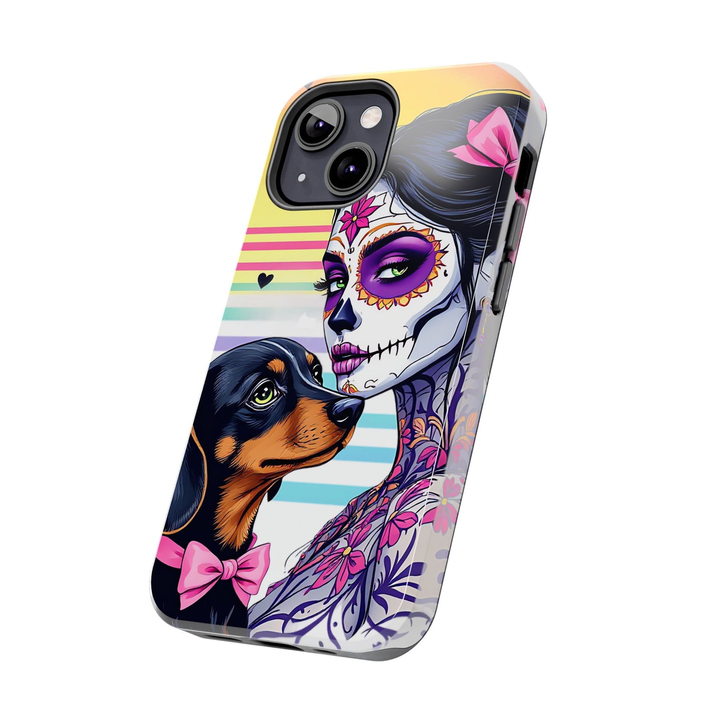 Cute Dachshund Phone Case Dog Lover Gift Tough Phone Cover Doxie Skull
