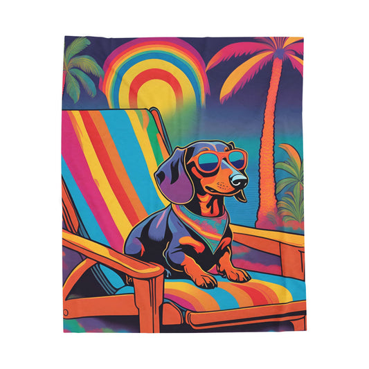 Vibrant Summer Dachshund Blanket, Cozy Throw, Dog Lover Gift, Animal Print Bedding, Weiner Dog