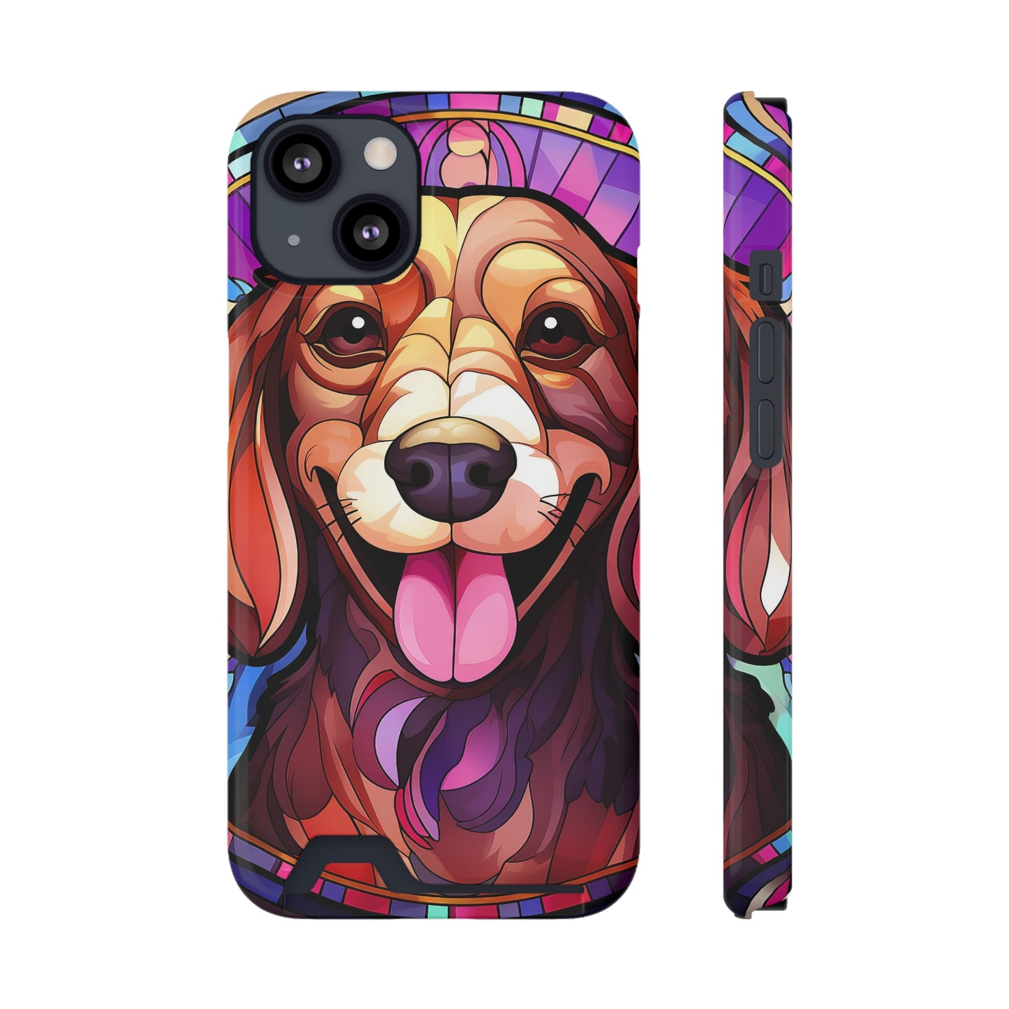 Stained Glass Dachshund Phone Case, Trendy Wallet Case for Dog Lovers, Cute Card Holder Cover