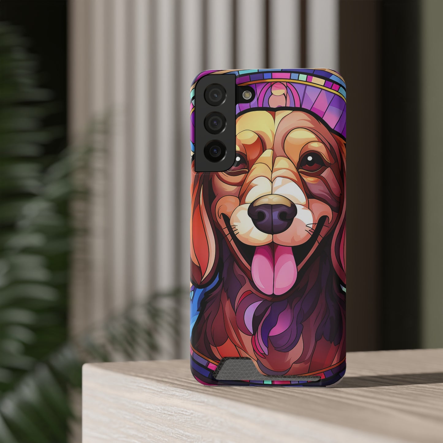 Stained Glass Dachshund Phone Case, Trendy Wallet Case for Dog Lovers, Cute Card Holder Cover