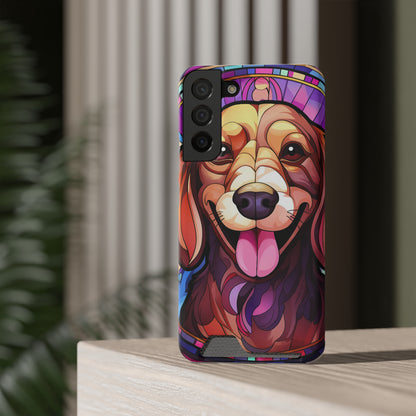 Stained Glass Dachshund Phone Case, Trendy Wallet Case for Dog Lovers, Cute Card Holder Cover