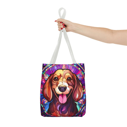 Stained Glass Red Dachshund Puppy Tote Bag Bright and Cheerful Weiner