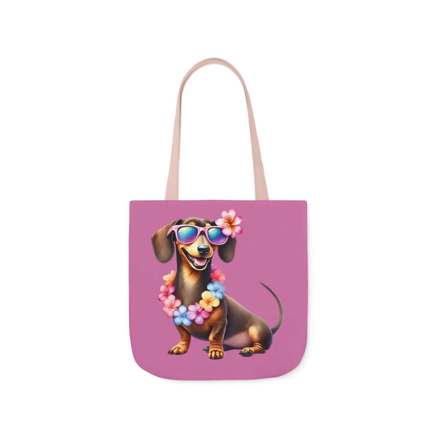 Dog Lover's Canvas Tote Bag - Fun Dachshund Design, Beach, Travel Pet Hawaii Lei