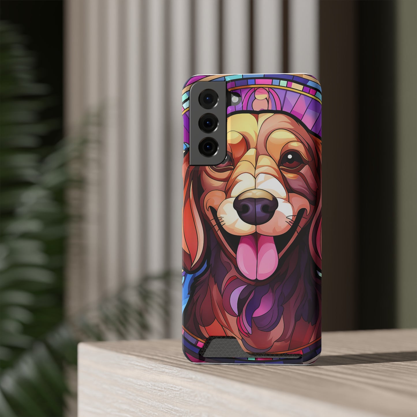 Stained Glass Dachshund Phone Case, Trendy Wallet Case for Dog Lovers, Cute Card Holder Cover
