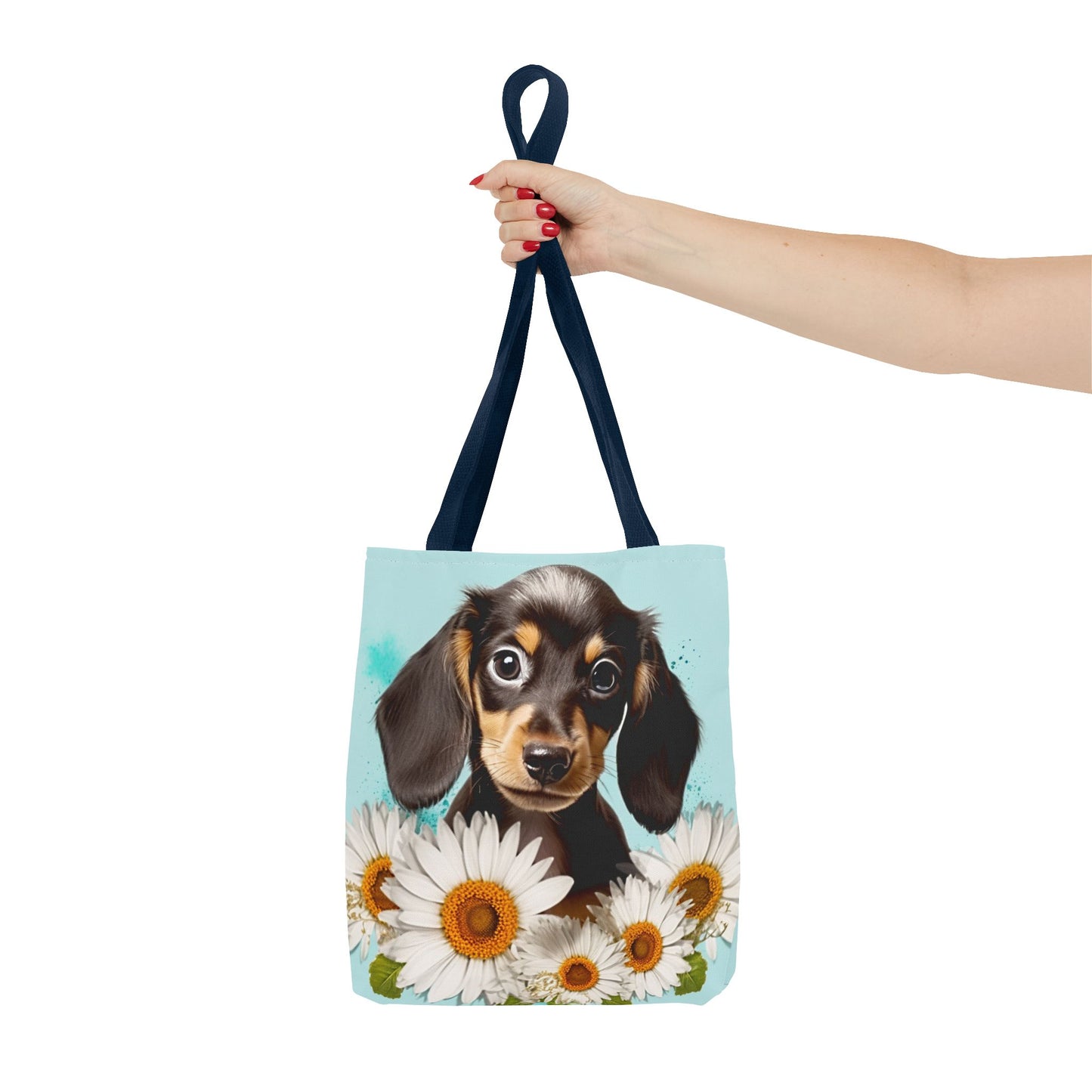 Adorable Black and Tan Dachshund Puppy Tote Bag Bright and Cheerful Weiner