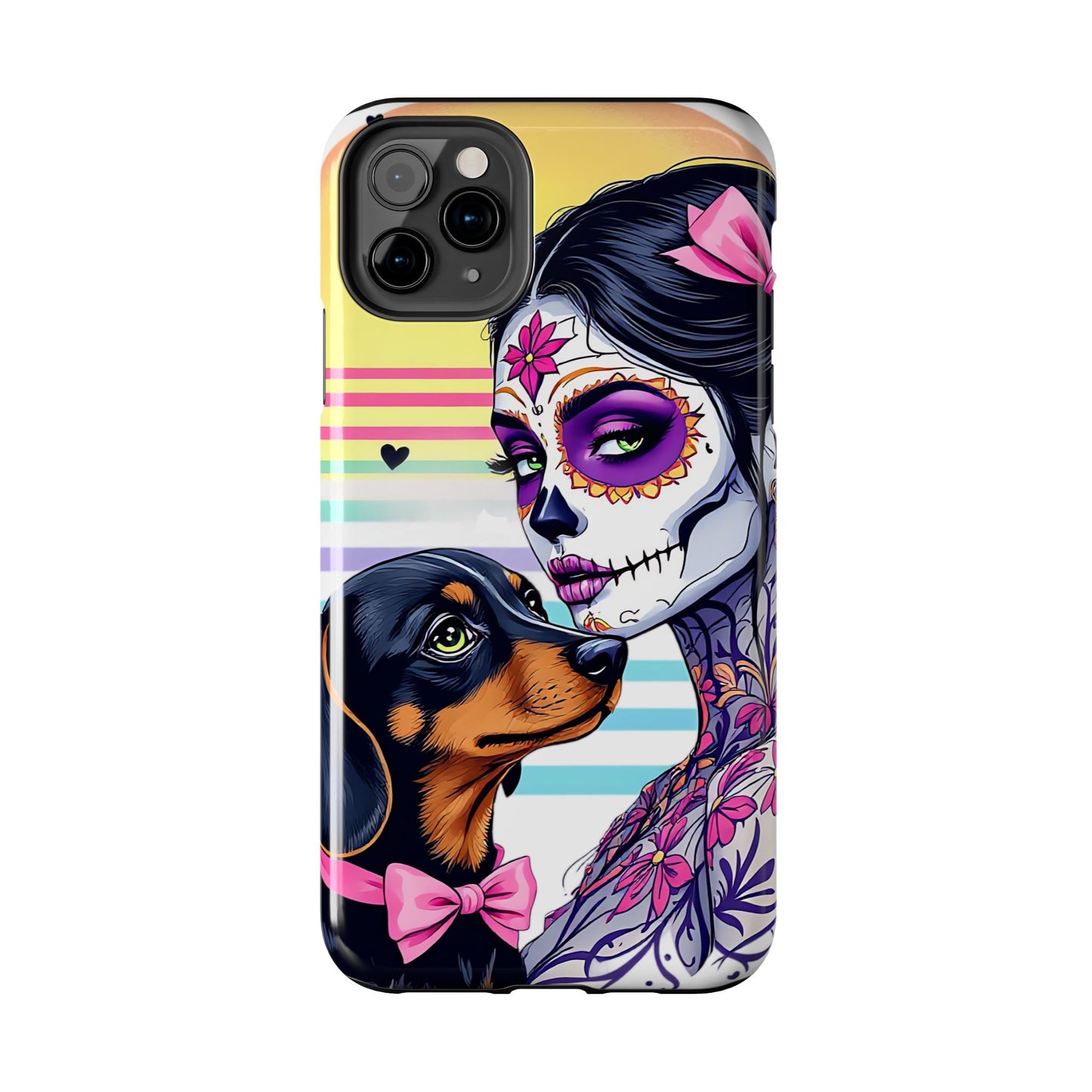 Cute Dachshund Phone Case Dog Lover Gift Tough Phone Cover Doxie Skull
