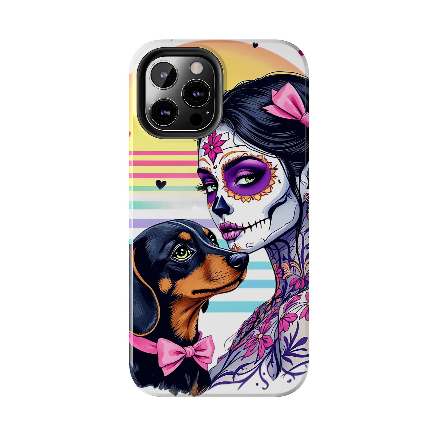 Cute Dachshund Phone Case Dog Lover Gift Tough Phone Cover Doxie Skull