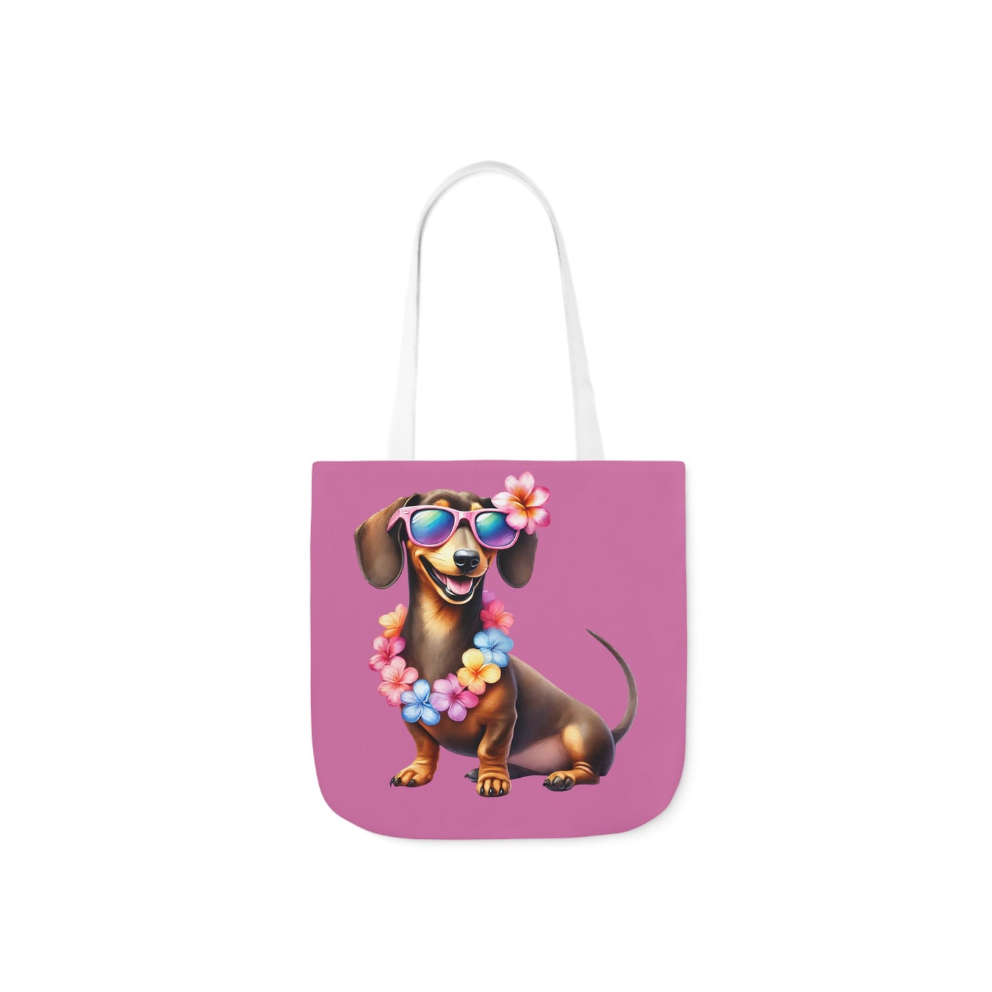 Dog Lover's Canvas Tote Bag - Fun Dachshund Design, Beach, Travel Pet Hawaii Lei