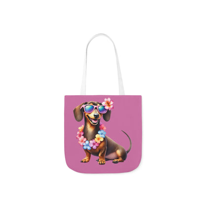 Dog Lover's Canvas Tote Bag - Fun Dachshund Design, Beach, Travel Pet Hawaii Lei