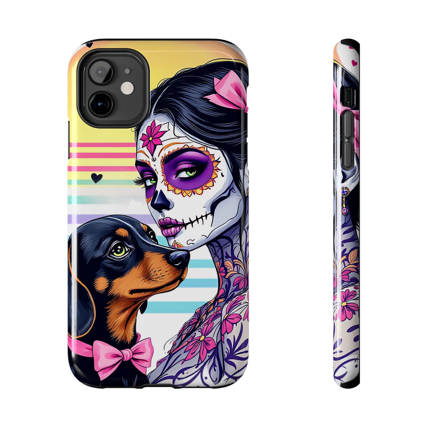 Cute Dachshund Phone Case Dog Lover Gift Tough Phone Cover Doxie Skull