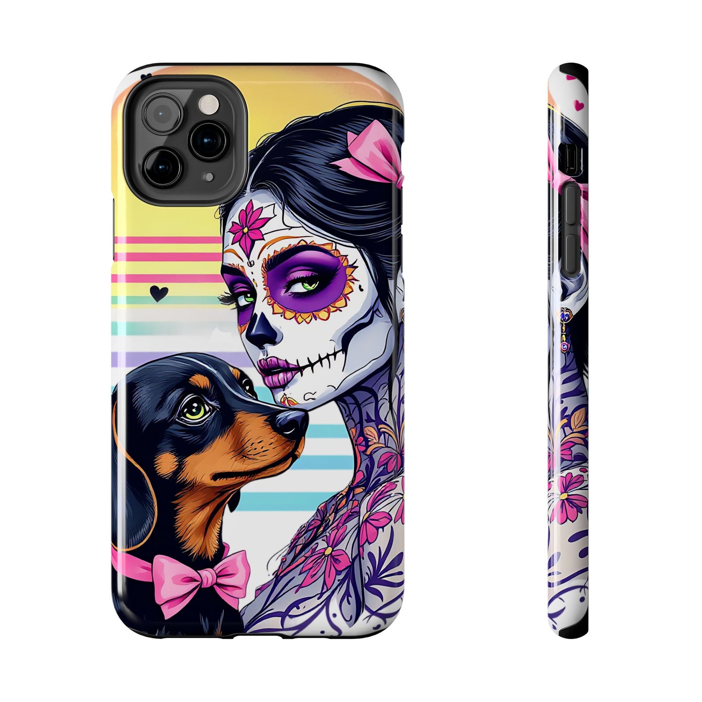Cute Dachshund Phone Case Dog Lover Gift Tough Phone Cover Doxie Skull