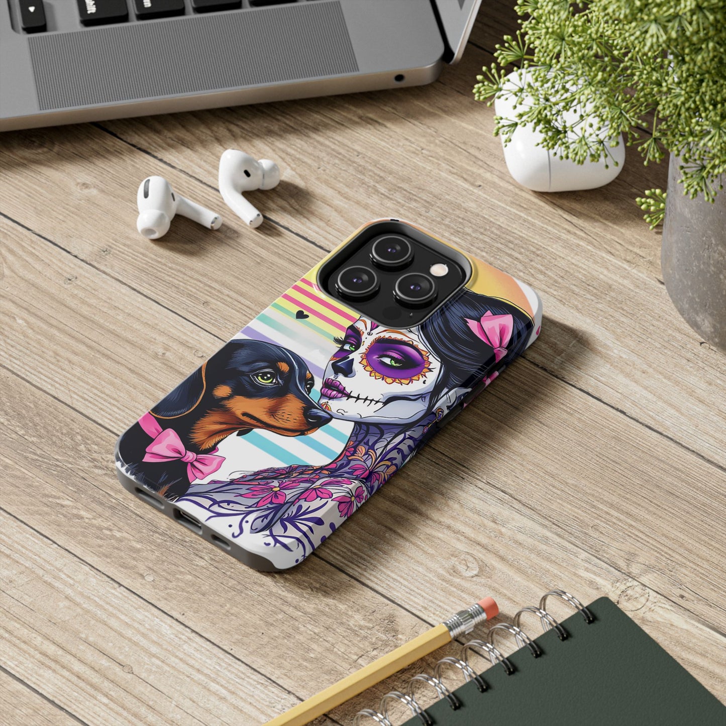 Cute Dachshund Phone Case Dog Lover Gift Tough Phone Cover Doxie Skull