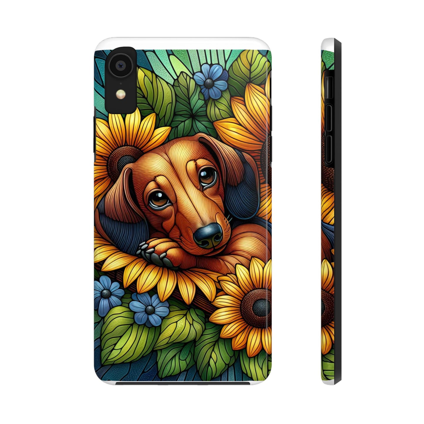 Cute Dachshund Phone Case Dog Lover Gift Tough Phone Cover Doxie Stained Glass