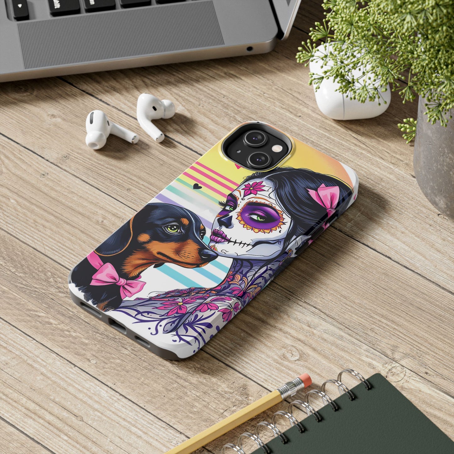 Cute Dachshund Phone Case Dog Lover Gift Tough Phone Cover Doxie Skull