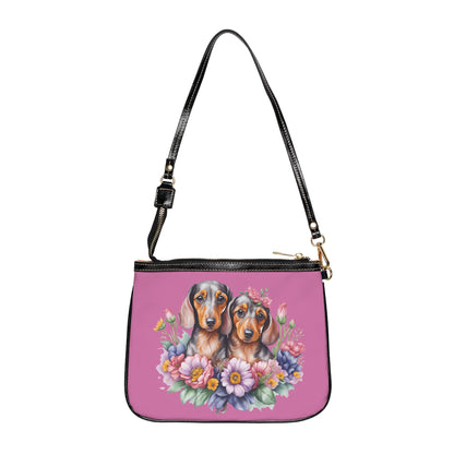 Floral Dachshund Small Shoulder Bag, Pink Crossbody Purse for Dog Lovers, Cute