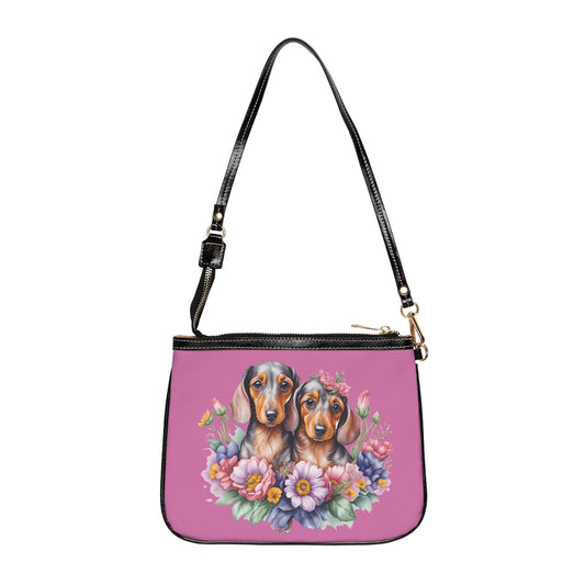 Floral Dachshund Small Shoulder Bag, Pink Crossbody Purse for Dog Lovers, Cute
