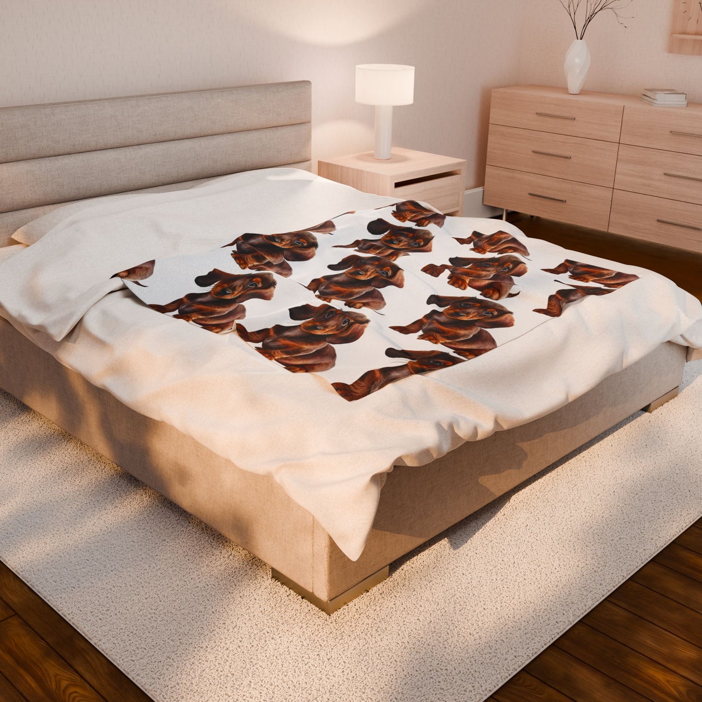 Brown Patterned Dachshund Blanket, Cozy Throw, Dog Lover Gift, Animal Print Bedding, Weiner Dog