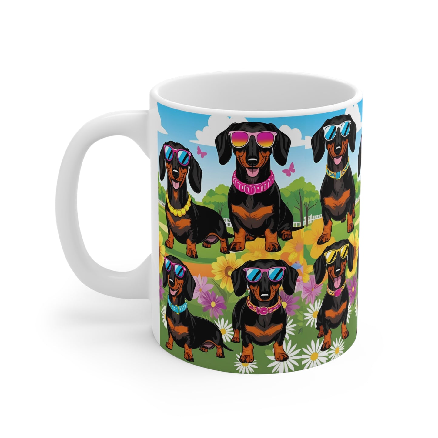 Colorful Dachshund Mug, Cute Dog Lover Gift, Fun Coffee Cup, Pet Owner Decor, Animal Lover's Treat