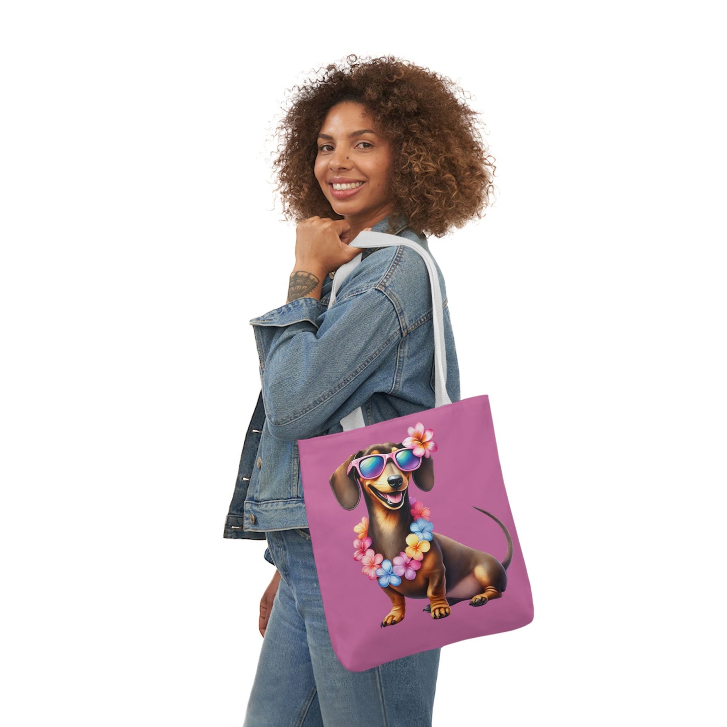 Dog Lover's Canvas Tote Bag - Fun Dachshund Design, Beach, Travel Pet Hawaii Lei