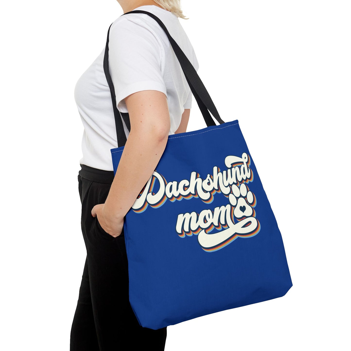 Navy Blue Dachshund Puppy Tote Bag Bright and Cheerful Weiner Doxie