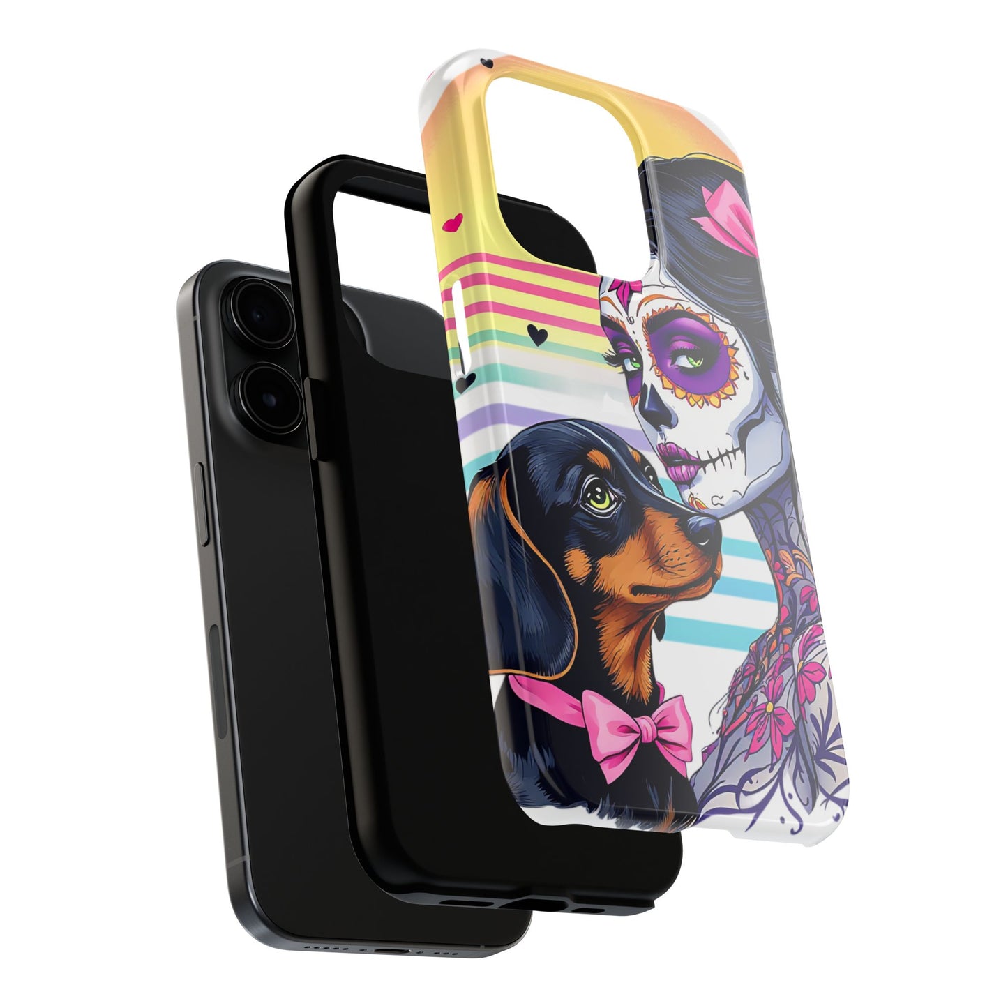 Cute Dachshund Phone Case Dog Lover Gift Tough Phone Cover Doxie Skull