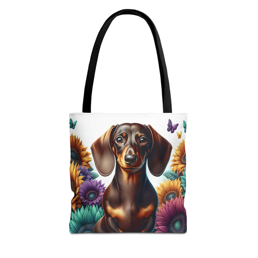 Brilliant Color Black and Tan Dachshund Puppy Tote Bag Bright and Cheerful Weiner Doxie