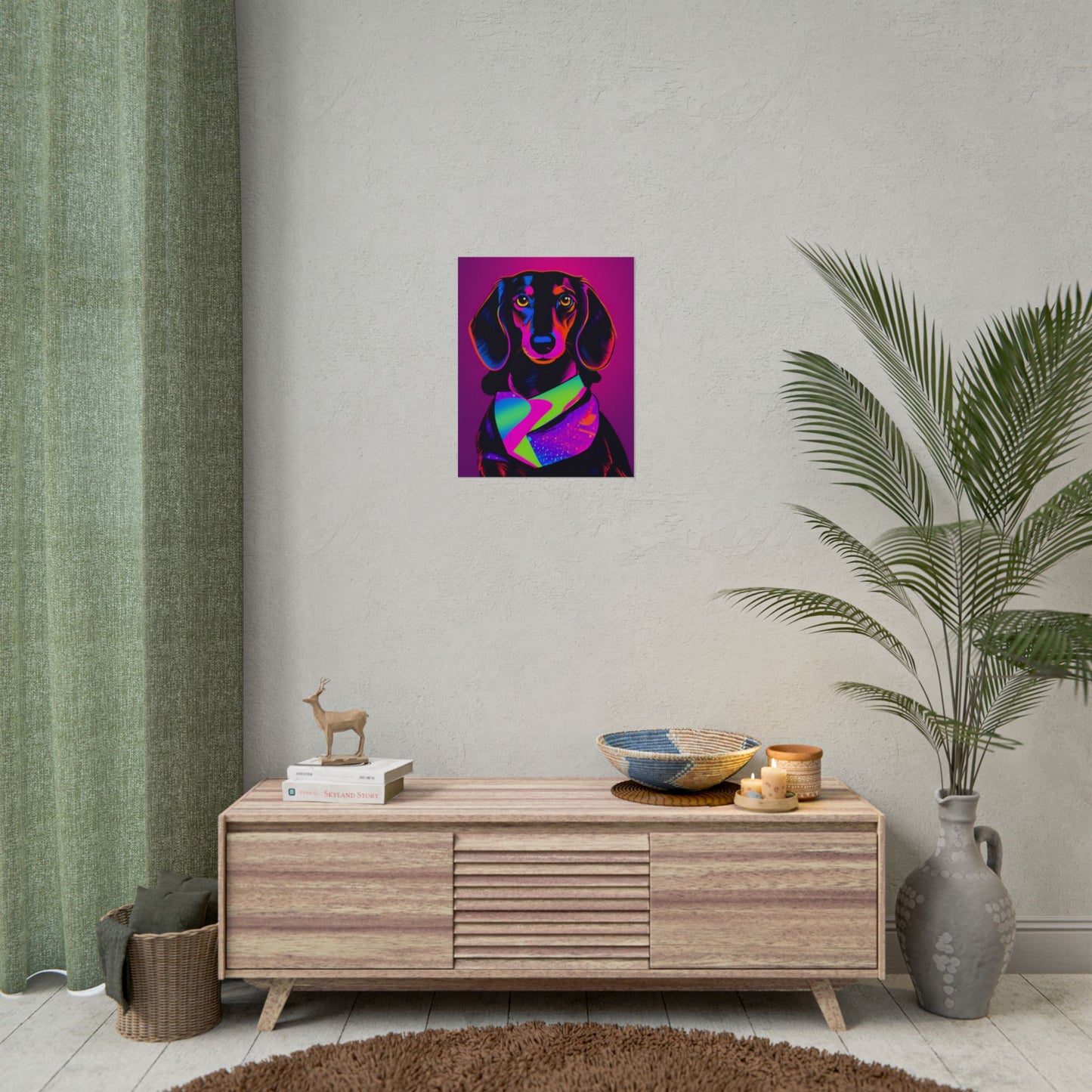 Neon Dachshund Poster Dog Wall Art Print, Animal Lover Blacklight Kids Room Decoration