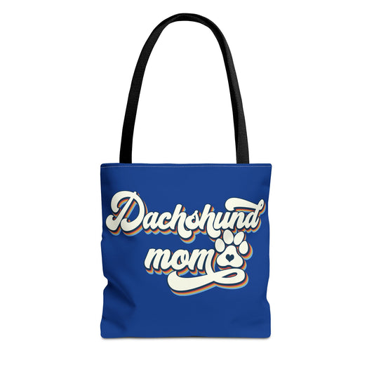 Navy Blue Dachshund Puppy Tote Bag Bright and Cheerful Weiner Doxie
