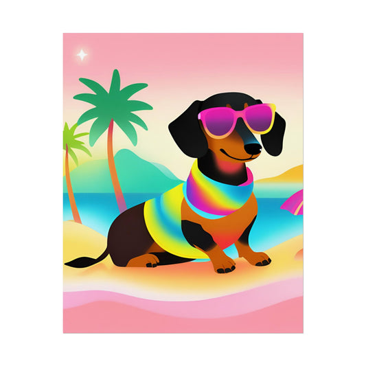 Neon Dachshund Poster Dog Wall Art Animal Lover Kids Room Decoration Girls Weiner Dog
