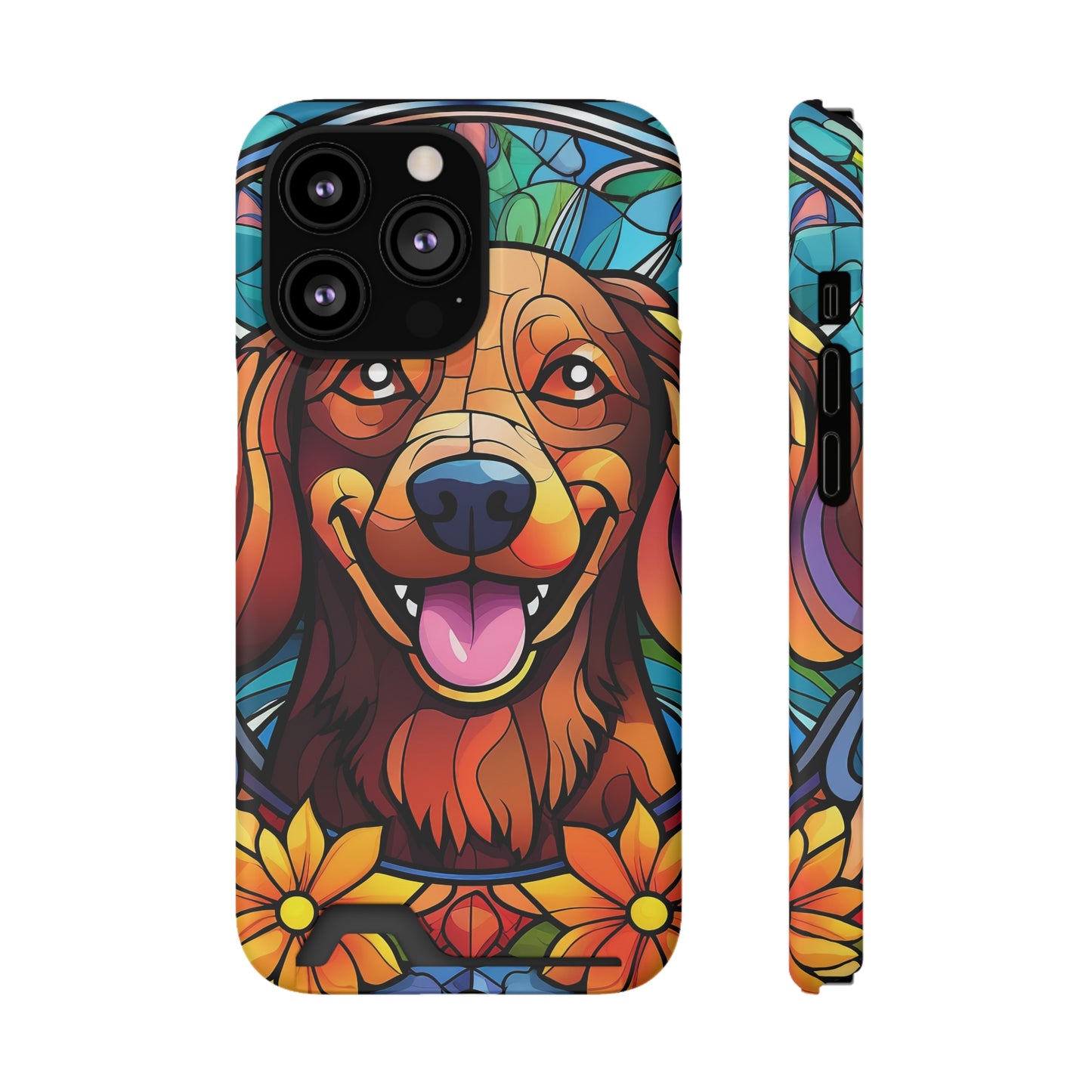 Stained Glass Dachshund Phone Case, Trendy Wallet Case for Dog Lovers, Cute Card Holder Cover