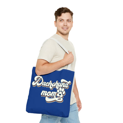 Navy Blue Dachshund Puppy Tote Bag Bright and Cheerful Weiner Doxie