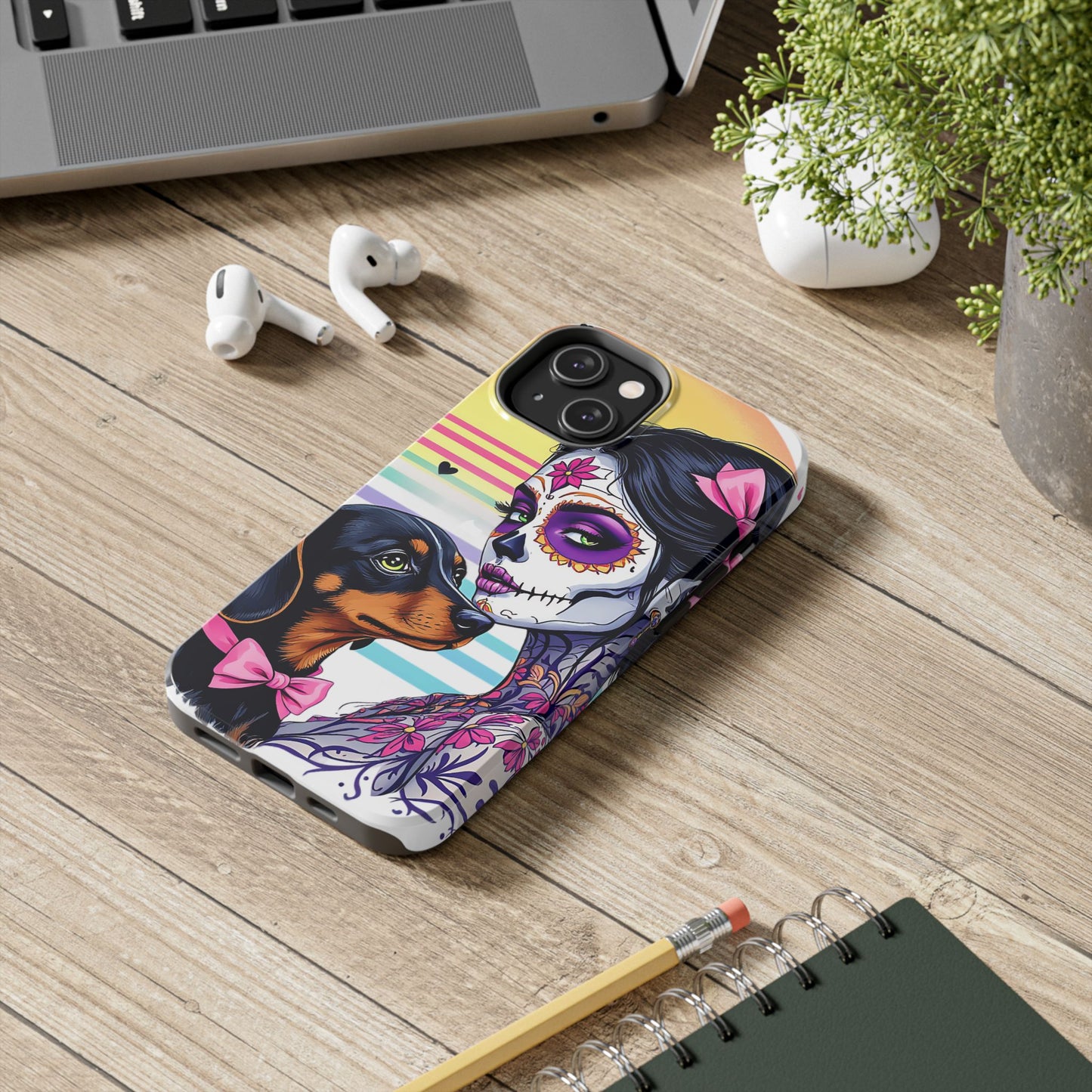 Cute Dachshund Phone Case Dog Lover Gift Tough Phone Cover Doxie Skull
