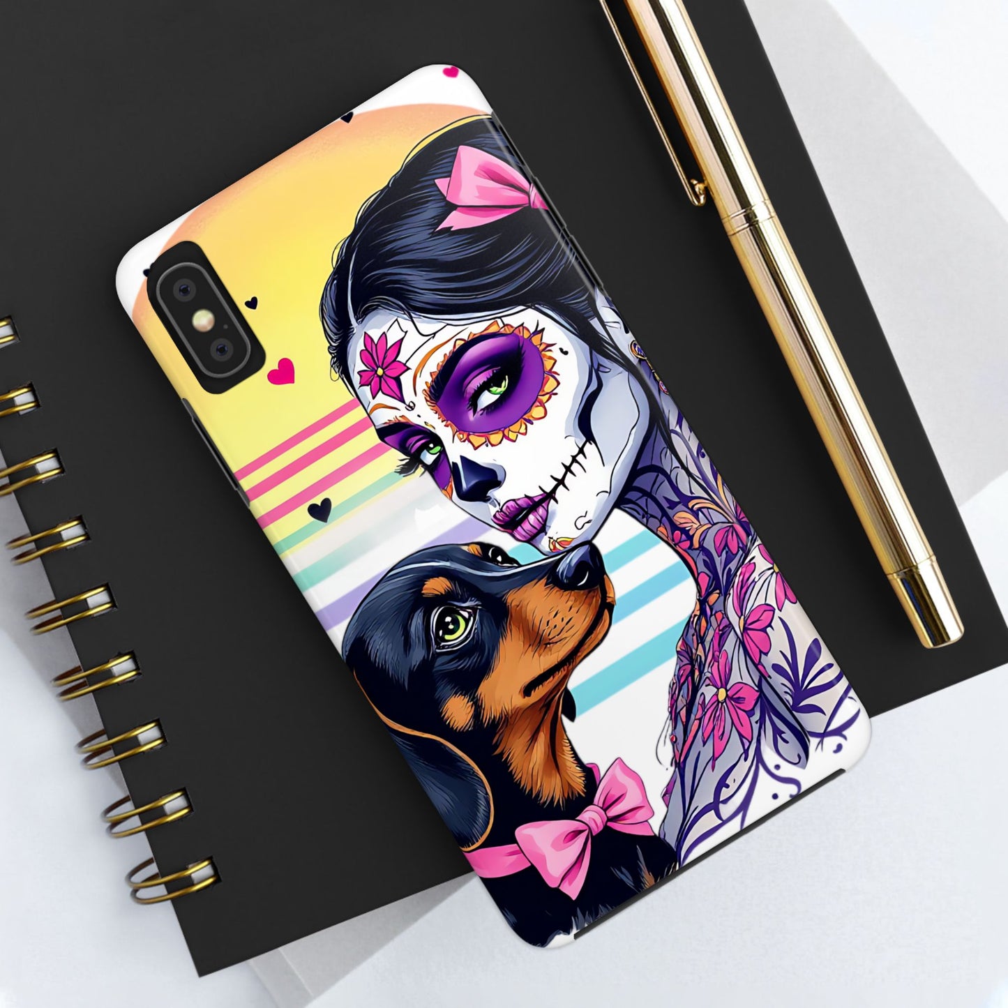 Cute Dachshund Phone Case Dog Lover Gift Tough Phone Cover Doxie Skull