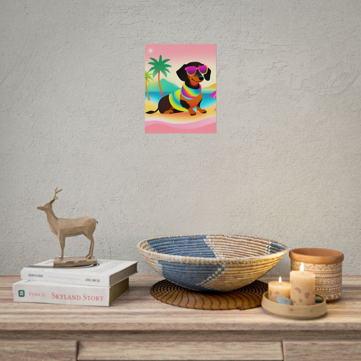 Neon Dachshund Poster Dog Wall Art Animal Lover Kids Room Decoration Girls Weiner Dog