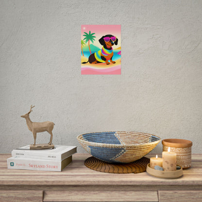 Neon Dachshund Poster Dog Wall Art Animal Lover Kids Room Decoration Girls Weiner Dog