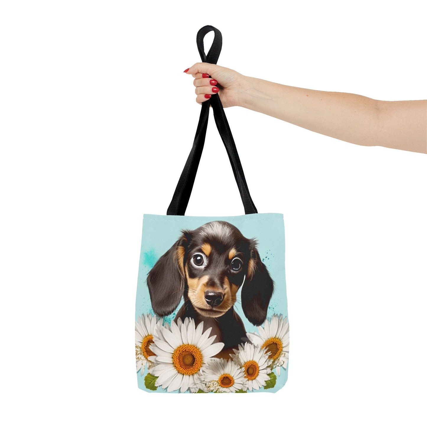Adorable Black and Tan Dachshund Puppy Tote Bag Bright and Cheerful Weiner
