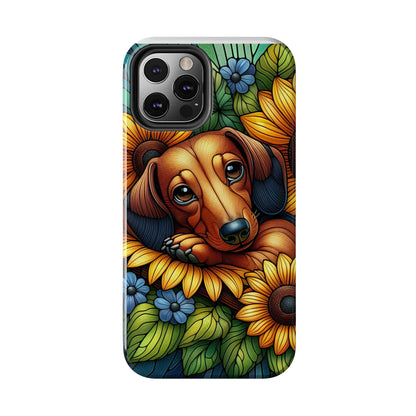 Cute Dachshund Phone Case Dog Lover Gift Tough Phone Cover Doxie Stained Glass