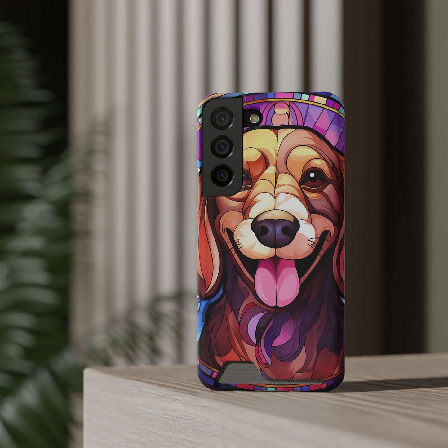 Stained Glass Dachshund Phone Case, Trendy Wallet Case for Dog Lovers, Cute Card Holder Cover